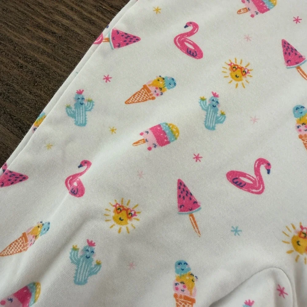 Kissy Kissy Kids White Pima‎ Cotton Flamingo Ice Cream Footie Romper 6-9M
